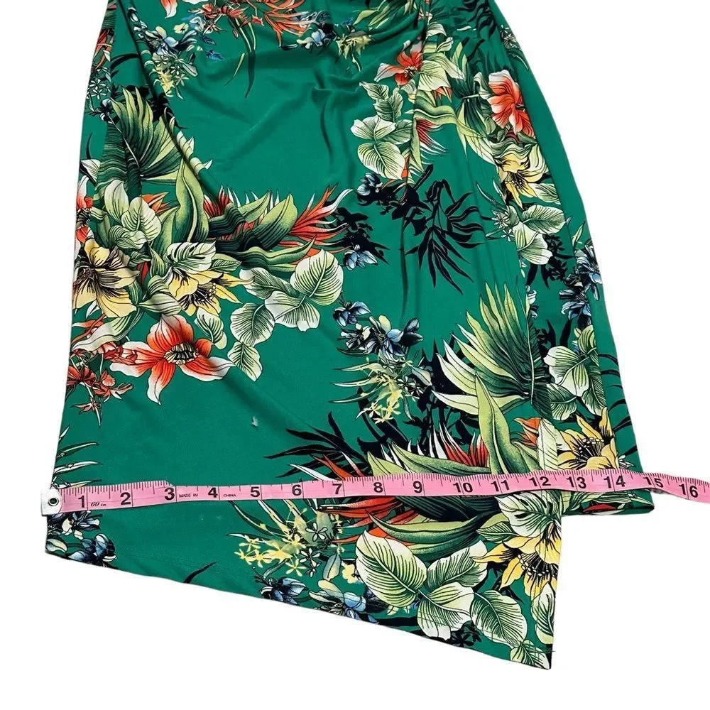 Forever 21 Green Tropical Floral Print Mock Wrap Dress - Size XL - Picture 14 of 16